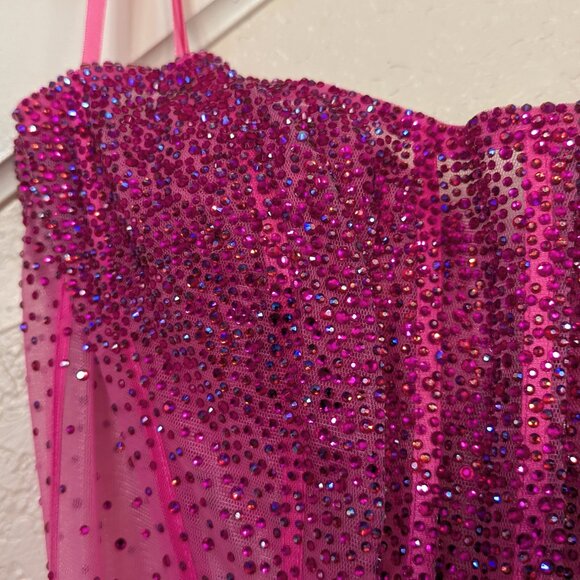 Fuchsia Sequin Rhinestone Corset Formal Prom Dress 10 - Picture 7 of 7